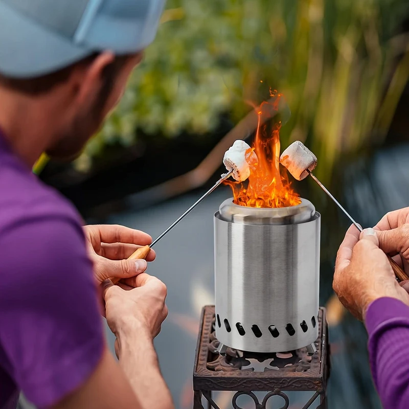 1 Stück 19.81 cm H × 13.97 cm T Tischfeuerstelle mit Ständer, kleine Tischfeuerstelle, rauchfreie tragbare Feuerstelle für Camping mit Reisetasche, mit Holz oder Pellets betrieben, Edelstahl