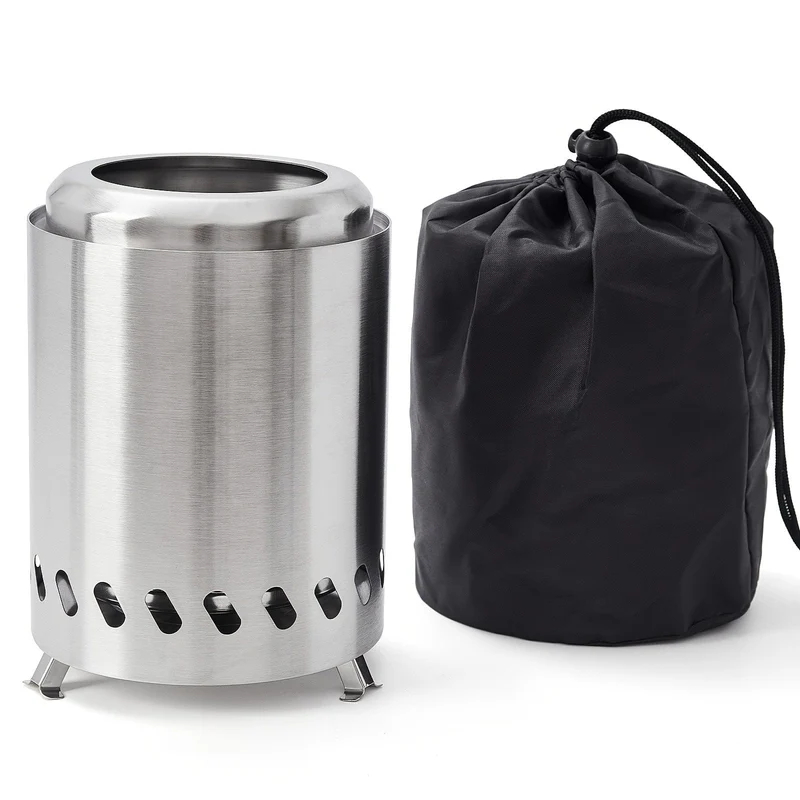 1 Stück 19.81 cm H × 13.97 cm T Tischfeuerstelle mit Ständer, kleine Tischfeuerstelle, rauchfreie tragbare Feuerstelle für Camping mit Reisetasche, mit Holz oder Pellets betrieben, Edelstahl