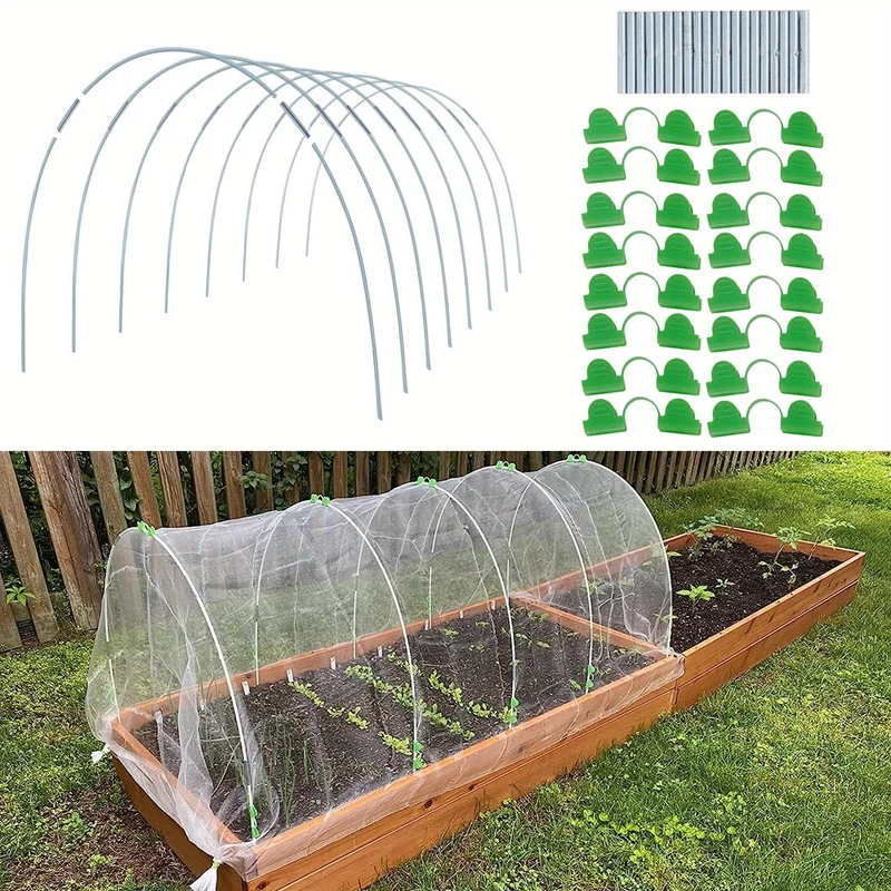 25 Stück, Gartenreifen für DIY-Wachstumstunnel, rostfreier Fiberglas-Stützrahmen, Gewächshausreifen für Hochbeete, Gartenstoff, Netz, Pflanzenschutztuch, Reihenabdeckung, DIY-Pflanzenstütz-Gartenpfähle