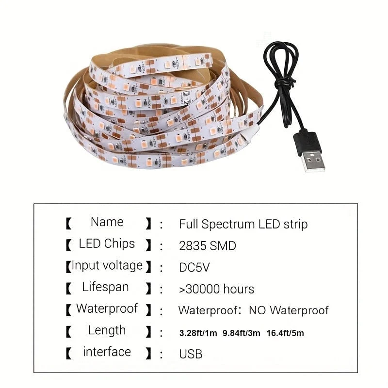 1 Stück, Pflanzenwachstumslampe, UV-Phytolampe, Pflanze, Blume, Gewächshaus, Anbau, Hydrokulturlampe, 5 V, LED, USB, Wachstumslicht, Vollspektrum-Wachstumslampe, nicht wasserdicht