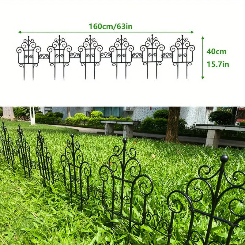 6-teiliger Gartenzaun Verschönern Sie Ihren Außenbereich mit einem europäischen Kunststoffzaun und einem Kunstbalkon-Gartenzaun aus Eisenimitat, einem dekorativen Gartenzaun und einer Barrierekante in Schwarz/Weiß