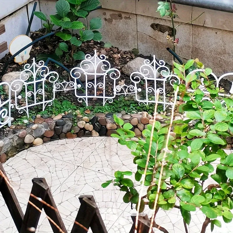 6-teiliger Gartenzaun Verschönern Sie Ihren Außenbereich mit einem europäischen Kunststoffzaun und einem Kunstbalkon-Gartenzaun aus Eisenimitat, einem dekorativen Gartenzaun und einer Barrierekante in Schwarz/Weiß