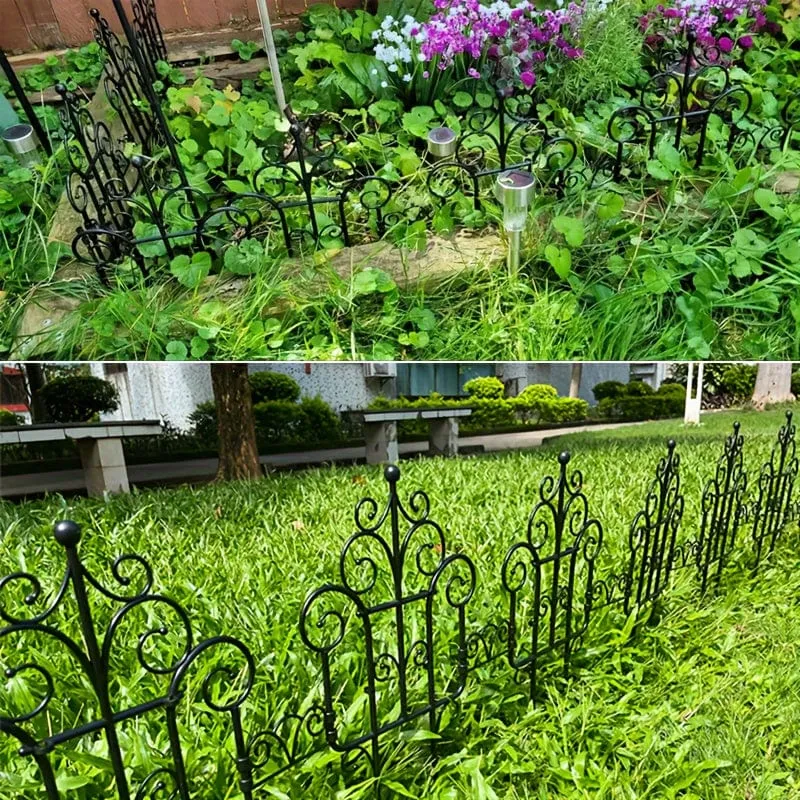 6-teiliger Gartenzaun Verschönern Sie Ihren Außenbereich mit einem europäischen Kunststoffzaun und einem Kunstbalkon-Gartenzaun aus Eisenimitat, einem dekorativen Gartenzaun und einer Barrierekante in Schwarz/Weiß
