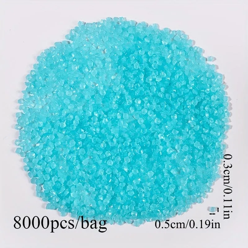 8000 Stück blaue Steine, die im Dunkeln leuchten, Steine ​​für den Garten im Freien, leuchtende Deko, Schutt für Töpfe, Dekoration, Hofdekoration, Kieselsteine ​​für Pflanzen, Vasen im Innenbereich, leuchtende kleine Steine, Kies, leuchtet blau