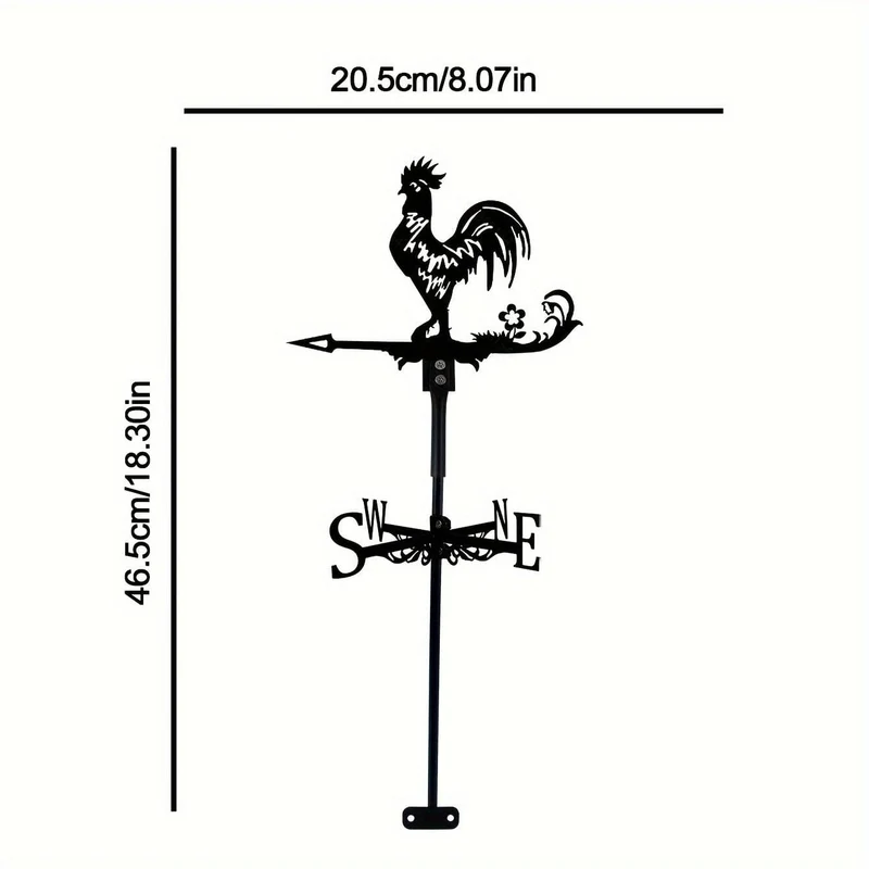 1 Stück Eisen Garten Kunst Silhouette Hahn Windfahne mit Spike, Wetterfahne Metall Windfahne für Höfe, Rasen, Garten