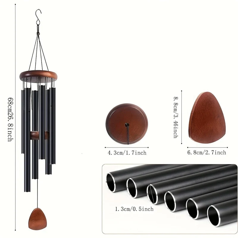 1 Stück Aluminium-Windspiele schaffen eine Zen-Atmosphäre für den Außenbereich, Garten, Terrassendekoration mit Windfänger, klassisches Schwarz, geeignet als Geschenk für Unisex 68 cm/26.8 Zoll