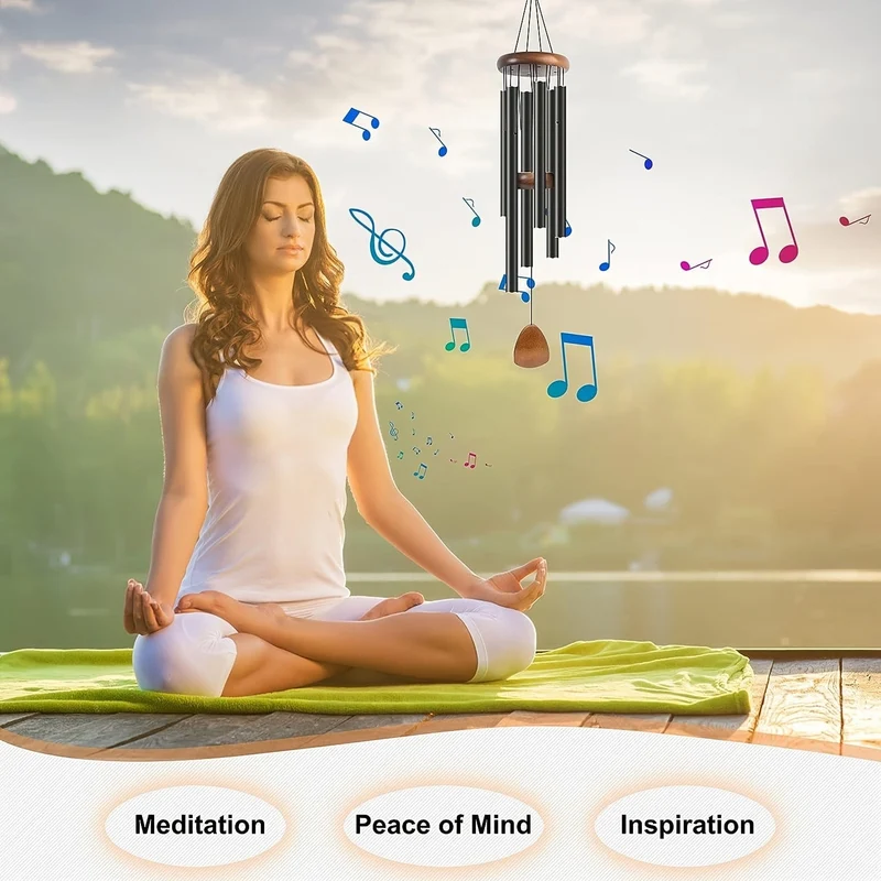 1 Stück Aluminium-Windspiele schaffen eine Zen-Atmosphäre für den Außenbereich, Garten, Terrassendekoration mit Windfänger, klassisches Schwarz, geeignet als Geschenk für Unisex 68 cm/26.8 Zoll