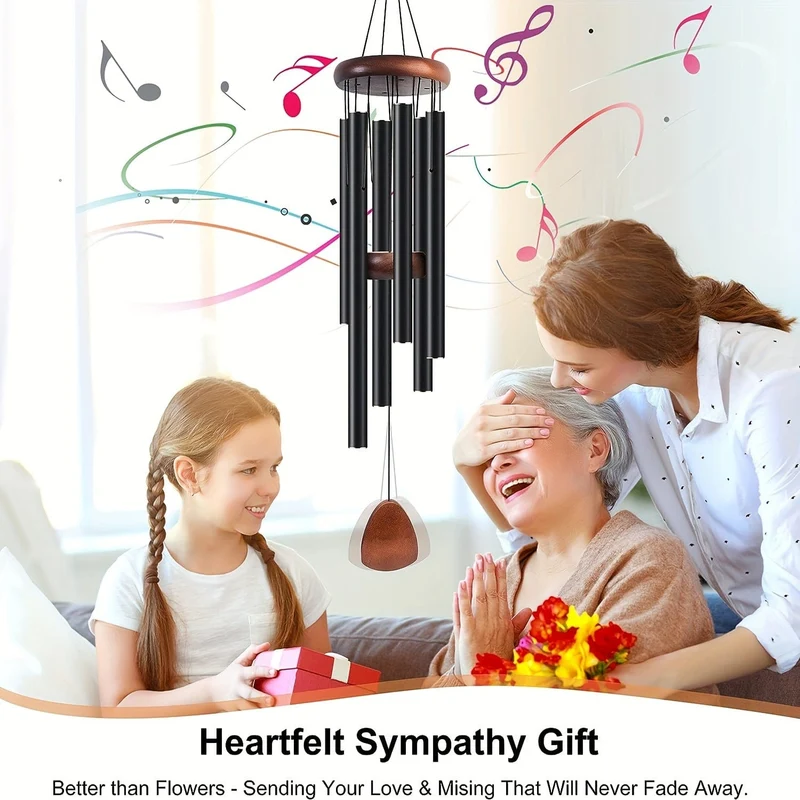 1 Stück Aluminium-Windspiele schaffen eine Zen-Atmosphäre für den Außenbereich, Garten, Terrassendekoration mit Windfänger, klassisches Schwarz, geeignet als Geschenk für Unisex 68 cm/26.8 Zoll