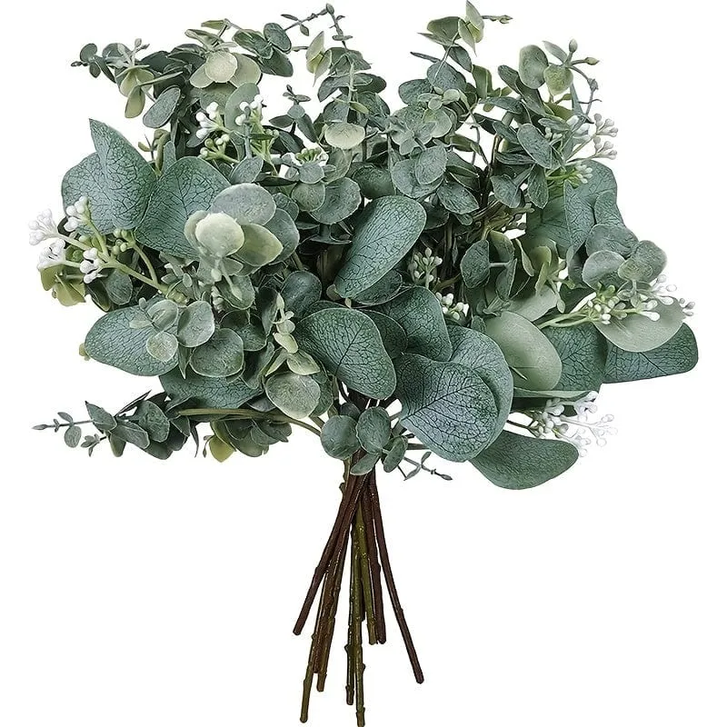10 Stück künstlicher Eukalyptus-Stiel, hochwertige Oxidationsbeständigkeit, künstliche Blume, künstliche Blätter, künstliche Eukalyptusblätter, grüne Pflanzen, Heimdekoration, Raumdekoration
