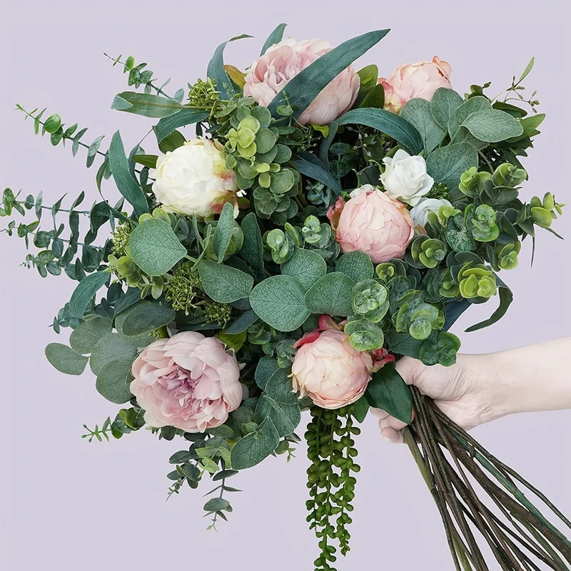 10 Stück künstlicher Eukalyptus-Stiel, hochwertige Oxidationsbeständigkeit, künstliche Blume, künstliche Blätter, künstliche Eukalyptusblätter, grüne Pflanzen, Heimdekoration, Raumdekoration
