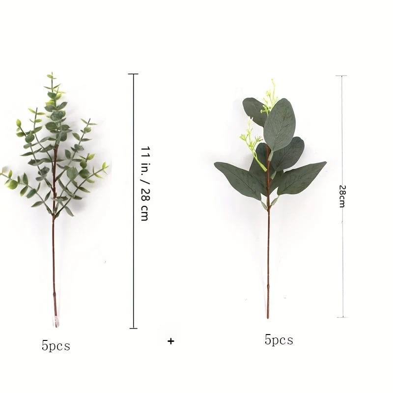 10 Stück künstlicher Eukalyptus-Stiel, hochwertige Oxidationsbeständigkeit, künstliche Blume, künstliche Blätter, künstliche Eukalyptusblätter, grüne Pflanzen, Heimdekoration, Raumdekoration