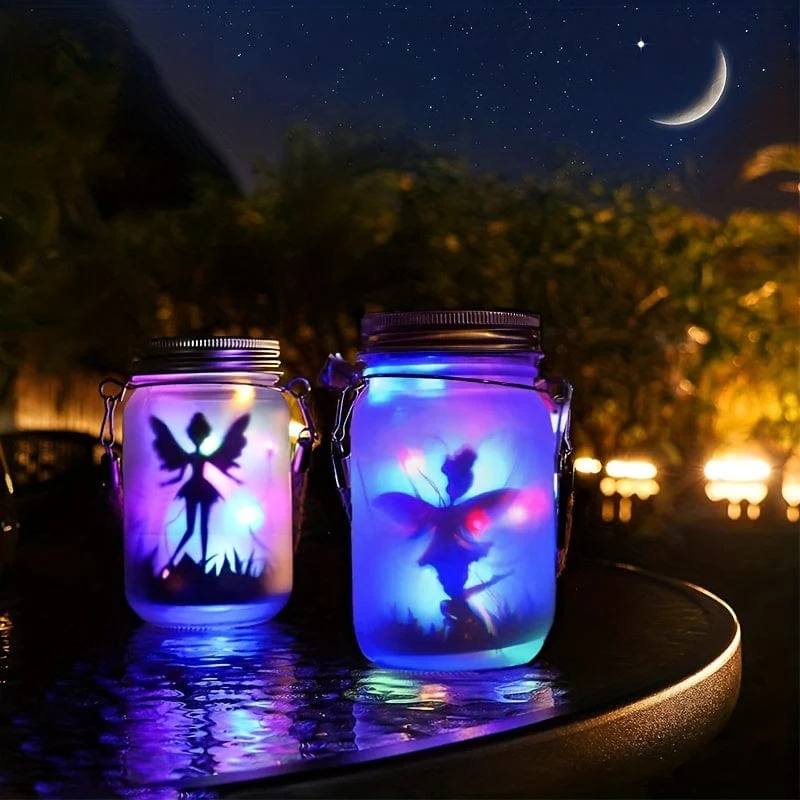 1 Stück, Solar-Laternen-Lichterketten, Garten-Ornament-Lichter – hängende Einmachglas-Lichter aus Milchglas für den Außenbereich für Baum, Tisch, Hof, Garten, Terrasse, Rasendekoration