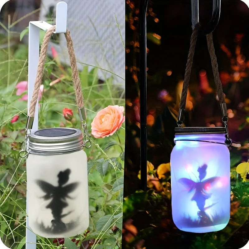 1 Stück, Solar-Laternen-Lichterketten, Garten-Ornament-Lichter – hängende Einmachglas-Lichter aus Milchglas für den Außenbereich für Baum, Tisch, Hof, Garten, Terrasse, Rasendekoration