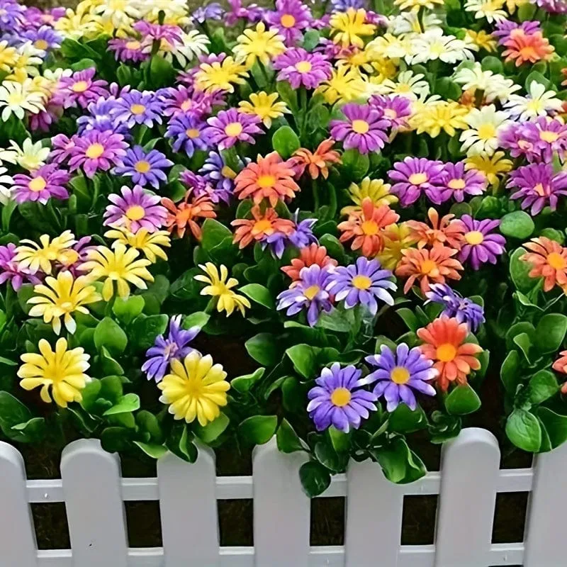 5 Sträuße gemischte künstliche Gänseblümchen (mehrfarbig), UV-beständig, künstliche Gänseblümchen für den Außenbereich, künstliche Grünpflanzen, Heim-/Innendekoration, Garten, Pastoral, Bauernhaus, Blumentöpfe, Hochzeit, Outdoor-Dekorationen