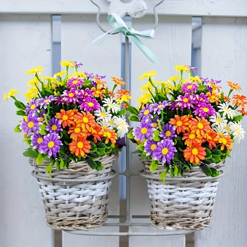 5 Sträuße gemischte künstliche Gänseblümchen (mehrfarbig), UV-beständig, künstliche Gänseblümchen für den Außenbereich, künstliche Grünpflanzen, Heim-/Innendekoration, Garten, Pastoral, Bauernhaus, Blumentöpfe, Hochzeit, Outdoor-Dekorationen