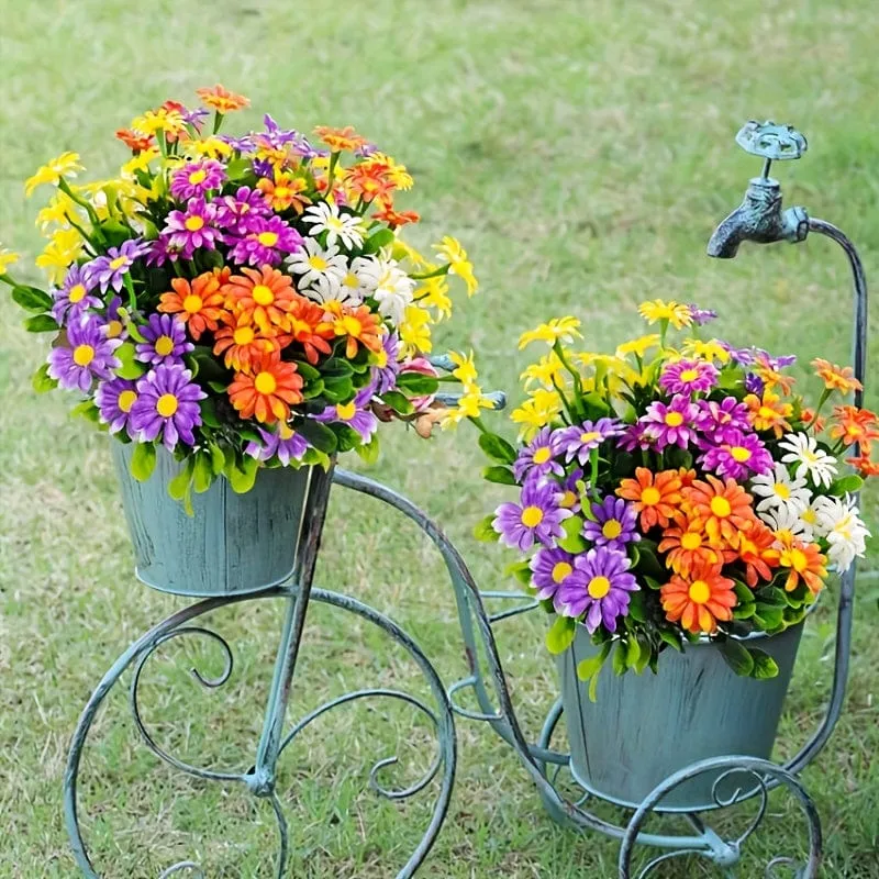 5 Sträuße gemischte künstliche Gänseblümchen (mehrfarbig), UV-beständig, künstliche Gänseblümchen für den Außenbereich, künstliche Grünpflanzen, Heim-/Innendekoration, Garten, Pastoral, Bauernhaus, Blumentöpfe, Hochzeit, Outdoor-Dekorationen