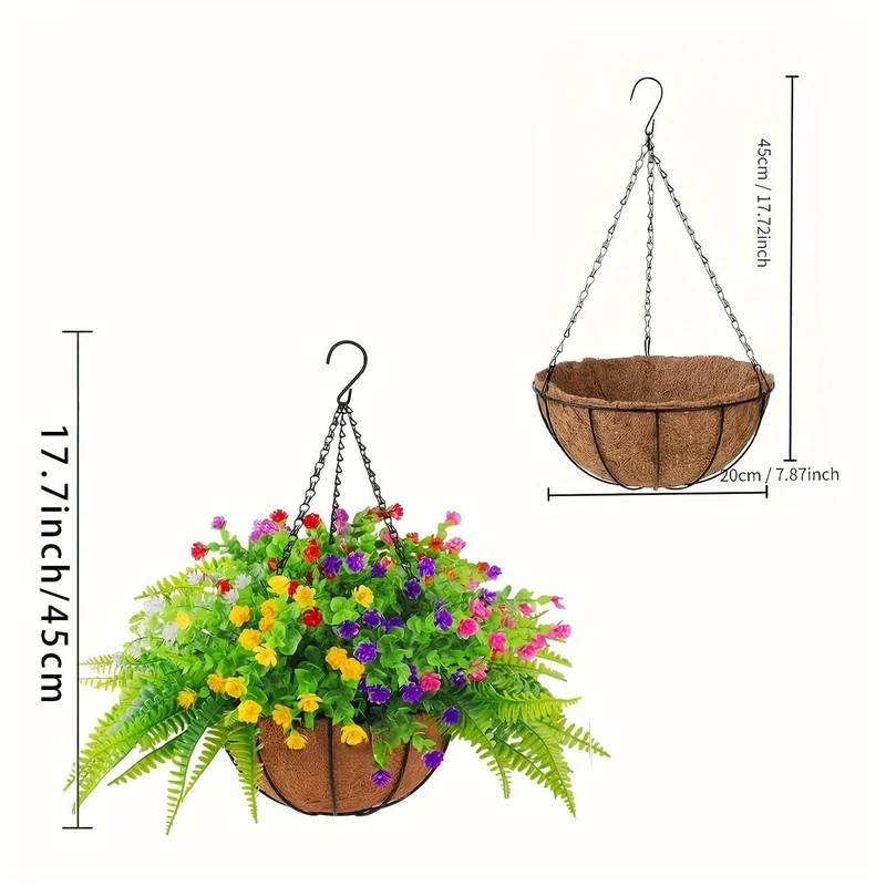 1 Stück, künstliche Hängeblumen im Korb, Terrassengartendekoration, künstliche Hängepflanze im Korb, Hängekörbe mit Kokosnussfutter und Begonie, die Dekoration von Außen- und Innendekorationen