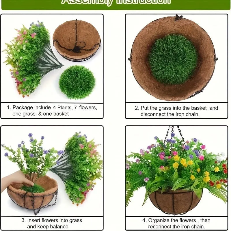 1 Stück, künstliche Hängeblumen im Korb, Terrassengartendekoration, künstliche Hängepflanze im Korb, Hängekörbe mit Kokosnussfutter und Begonie, die Dekoration von Außen- und Innendekorationen