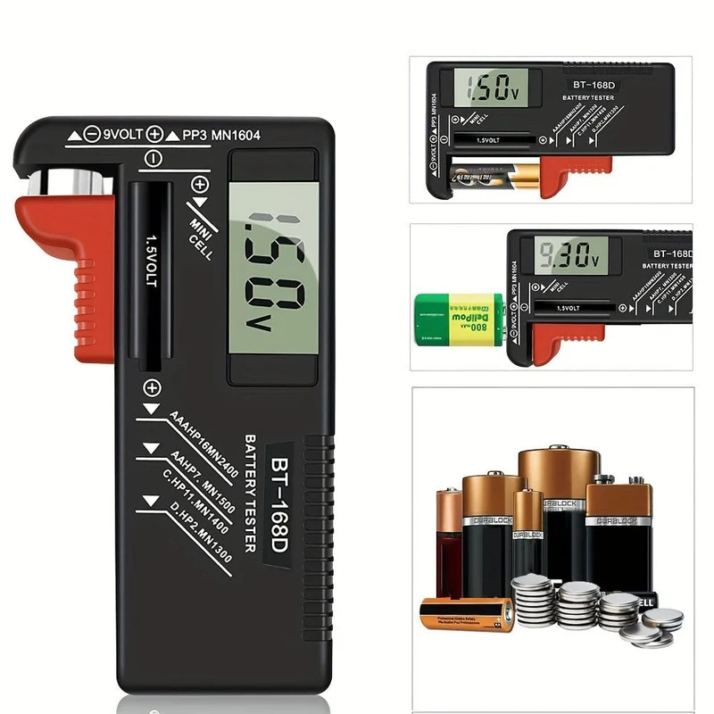 Batterietester Universeller digitaler Batterietester für AAA AA CD 9V 1.5V 3.7V Kleiner Knopfzellen-Batterietester Volt-Checker für alle Haushaltsbatterien