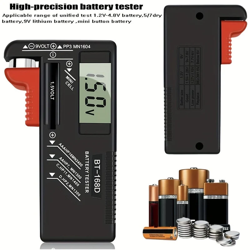 Batterietester Universeller digitaler Batterietester für AAA AA CD 9V 1.5V 3.7V Kleiner Knopfzellen-Batterietester Volt-Checker für alle Haushaltsbatterien
