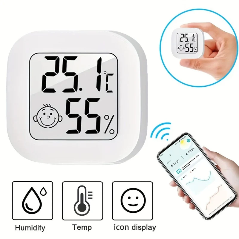 1 Stück kabelloses Hygrometer-Thermometer, modernes weißes quadratisches digitales Thermometer für Zuhause