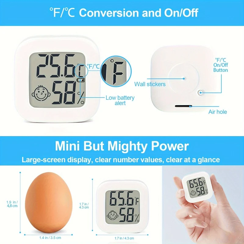 1 Stück kabelloses Hygrometer-Thermometer, modernes weißes quadratisches digitales Thermometer für Zuhause