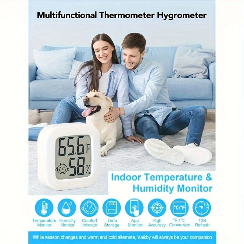 1 Stück kabelloses Hygrometer-Thermometer, modernes weißes quadratisches digitales Thermometer für Zuhause