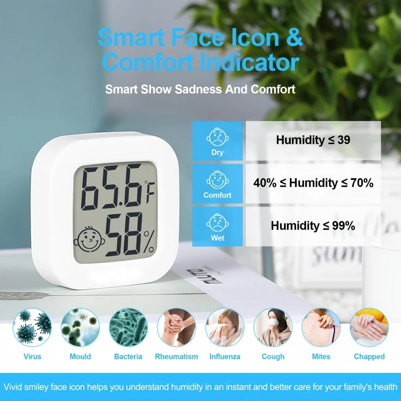 1 Stück kabelloses Hygrometer-Thermometer, modernes weißes quadratisches digitales Thermometer für Zuhause