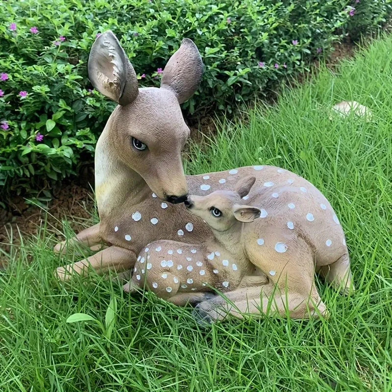 1 Paar, Mutter und Sohn Hirschstatue, Hofstatue, Gartendekoration, Innen- und Außenhof, Tierdekoration, Kunstharzstatue, Kunsthandwerk, Party, Urlaub, Überraschungsgeschenk, Gartendekoration, Gartenzubehör, Urlaubszubehör, Rasen, Gartenkunst