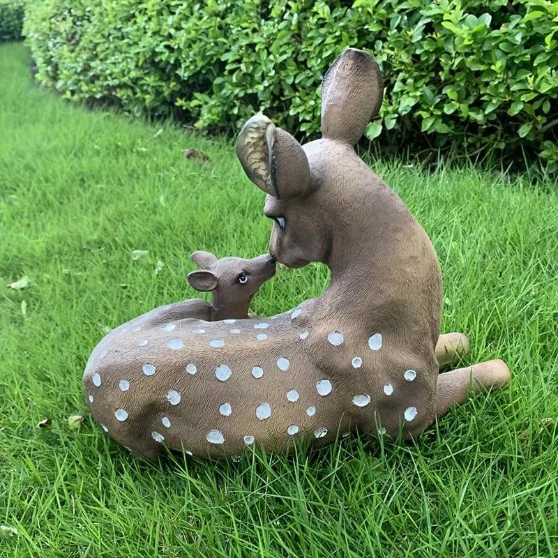 1 Paar, Mutter und Sohn Hirschstatue, Hofstatue, Gartendekoration, Innen- und Außenhof, Tierdekoration, Kunstharzstatue, Kunsthandwerk, Party, Urlaub, Überraschungsgeschenk, Gartendekoration, Gartenzubehör, Urlaubszubehör, Rasen, Gartenkunst