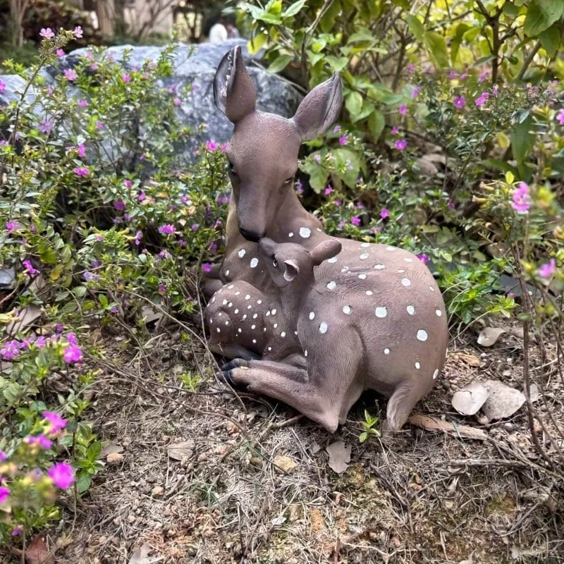 1 Paar, Mutter und Sohn Hirschstatue, Hofstatue, Gartendekoration, Innen- und Außenhof, Tierdekoration, Kunstharzstatue, Kunsthandwerk, Party, Urlaub, Überraschungsgeschenk, Gartendekoration, Gartenzubehör, Urlaubszubehör, Rasen, Gartenkunst