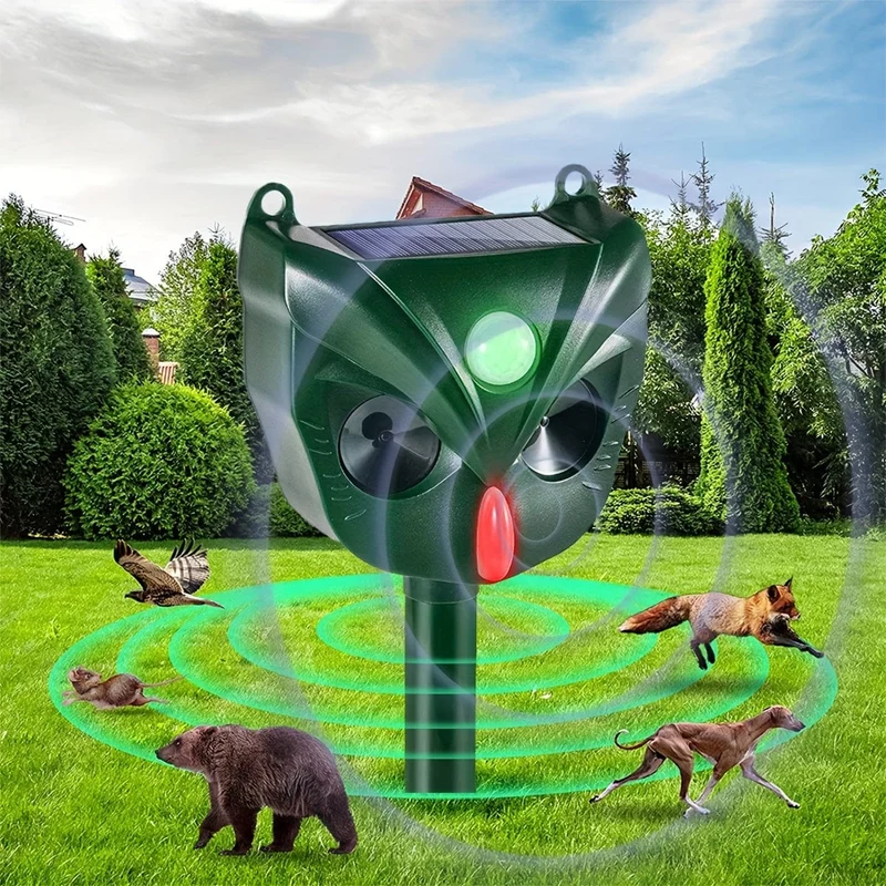 1 Stück, Ultraschall-Katzenschreck für Gärten, Solar-Katzenvertreiber, Fuchsschrecken, wasserdichter Tiervertreiber mit 5 Modi, blinkenden Lichtern, Bewegungserkennungssensor für Hunde, Eichhörnchen, Waschbären, Stinktiere, Kaninchen, Nagetiere im Freien.