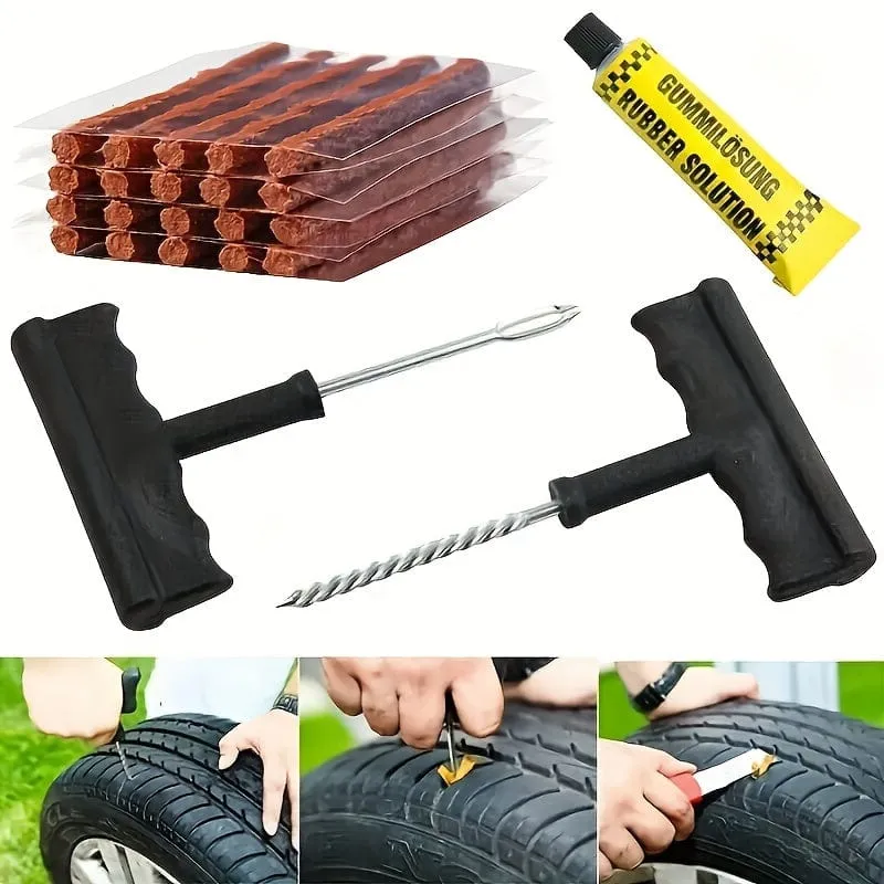 5-teiliges/6-teiliges Autoreifen-Reparatur-Werkzeug-Set, Kleber, Gummistreifen, Werkzeuge für Motorrad, Fahrrad, schlauchloser Reifen, Punktion, schnelles Reparaturset, Erste Hilfe für Fahrzeuge im Freien