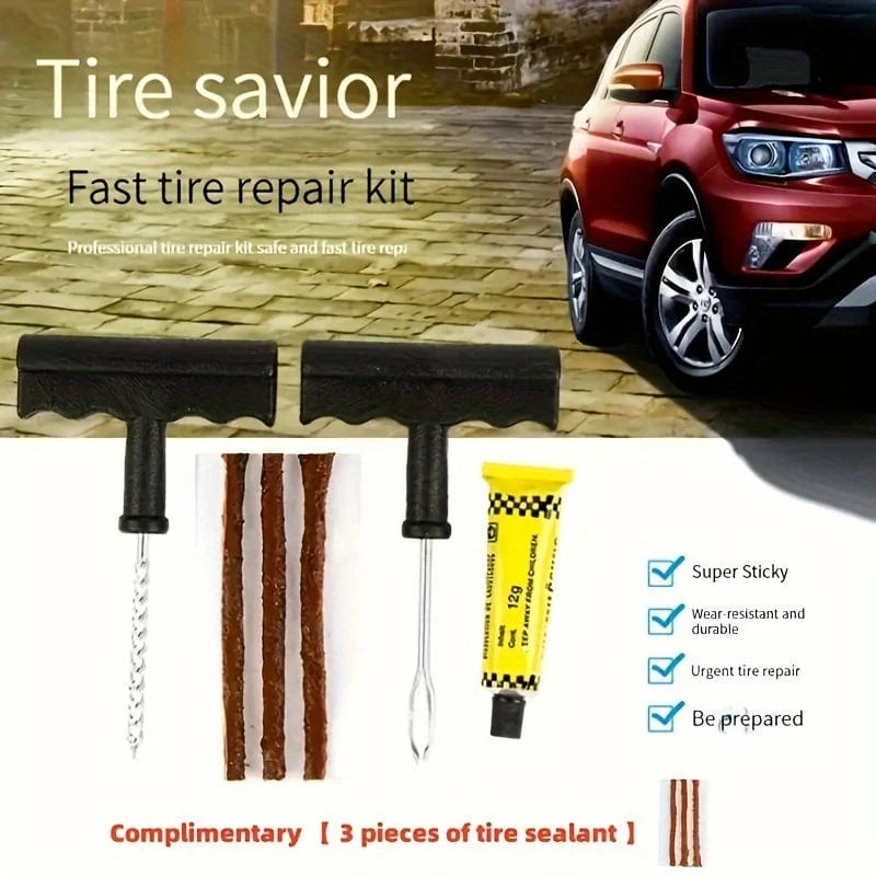 5-teiliges/6-teiliges Autoreifen-Reparatur-Werkzeug-Set, Kleber, Gummistreifen, Werkzeuge für Motorrad, Fahrrad, schlauchloser Reifen, Punktion, schnelles Reparaturset, Erste Hilfe für Fahrzeuge im Freien