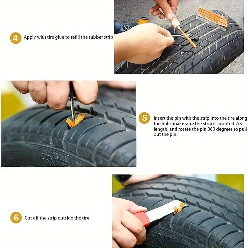 5-teiliges/6-teiliges Autoreifen-Reparatur-Werkzeug-Set, Kleber, Gummistreifen, Werkzeuge für Motorrad, Fahrrad, schlauchloser Reifen, Punktion, schnelles Reparaturset, Erste Hilfe für Fahrzeuge im Freien
