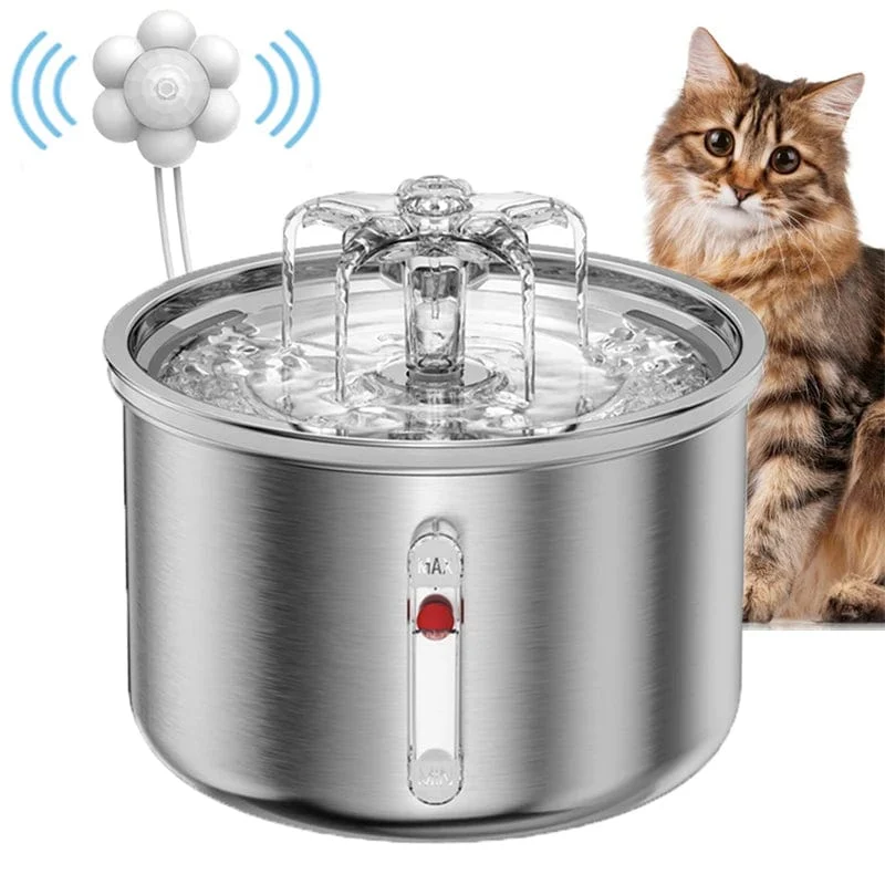 Haustier-Edelstahl-intelligenter Induktions-Brunnen-Blumen-Katzen-Wasserspender, visueller Wasserstand, automatischer Katzen-Wasserspender