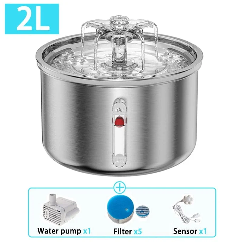 Haustier-Edelstahl-intelligenter Induktions-Brunnen-Blumen-Katzen-Wasserspender, visueller Wasserstand, automatischer Katzen-Wasserspender