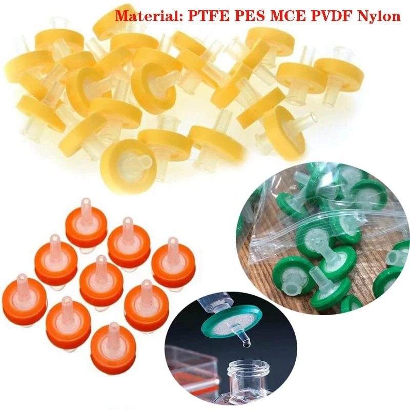 5/10/25 Stück PTFE PES MCE PVDF Nylon Industriespritzenfilter 13–33 mm 0.22–0.45 m Chemie-Laborartikel, zufällige Farbfiltermaske