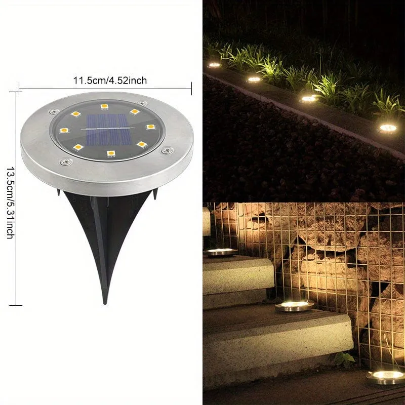 4 Stück Solar-Bodenleuchten, 8 LEDs, Solar-Gartenleuchten für den Außenbereich, wasserdichte Gehwegscheibe, helle, in den Boden eingelassene Landschaftsbeleuchtung für Rasen, Terrasse, Weg, Hof, Stufen, Deck, Gehweglicht (warmweiß)