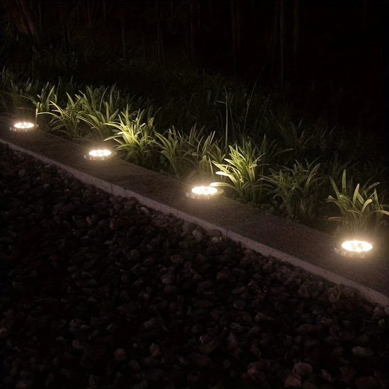 4 Stück Solar-Bodenleuchten, 8 LEDs, Solar-Gartenleuchten für den Außenbereich, wasserdichte Gehwegscheibe, helle, in den Boden eingelassene Landschaftsbeleuchtung für Rasen, Terrasse, Weg, Hof, Stufen, Deck, Gehweglicht (warmweiß)