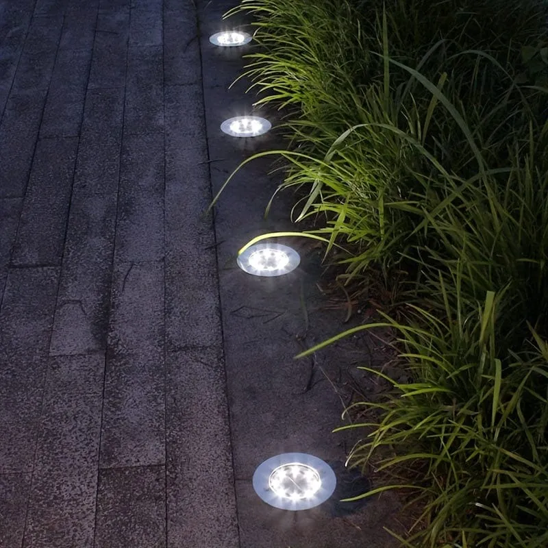 4 Stück Solar-Bodenleuchten, 8 LEDs, Solar-Gartenleuchten für den Außenbereich, wasserdichte Gehwegscheibe, helle, in den Boden eingelassene Landschaftsbeleuchtung für Rasen, Terrasse, Weg, Hof, Stufen, Deck, Gehweglicht (warmweiß)