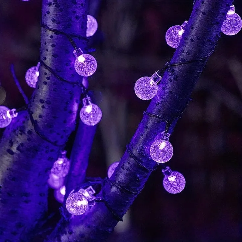 1 Stück Solar-Lila-Blasenkugel-Lichterkette, 8 Funktionen, Kugeldurchmesser 1.7 cm/0.67 Zoll, dekorative Halloween-Lichter, Festival-Atmosphärenlampe, 1 Lichterkette, 5 Meter und 20 Lichter oder 6.5 Meter und 30 Lichter