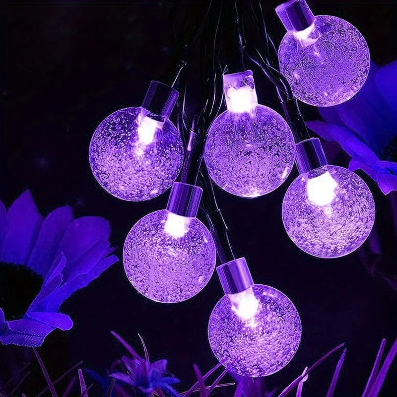 1 Stück Solar-Lila-Blasenkugel-Lichterkette, 8 Funktionen, Kugeldurchmesser 1.7 cm/0.67 Zoll, dekorative Halloween-Lichter, Festival-Atmosphärenlampe, 1 Lichterkette, 5 Meter und 20 Lichter oder 6.5 Meter und 30 Lichter