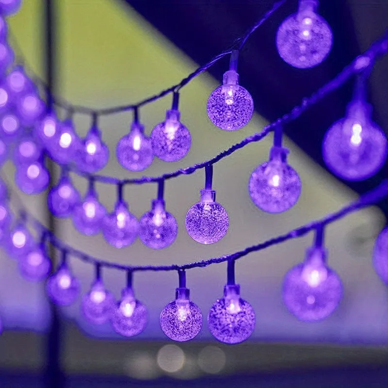 1 Stück Solar-Lila-Blasenkugel-Lichterkette, 8 Funktionen, Kugeldurchmesser 1.7 cm/0.67 Zoll, dekorative Halloween-Lichter, Festival-Atmosphärenlampe, 1 Lichterkette, 5 Meter und 20 Lichter oder 6.5 Meter und 30 Lichter