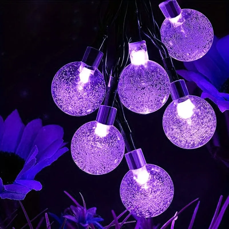 1 Stück Solar-Lila-Blasenkugel-Lichterkette, 8 Funktionen, Kugeldurchmesser 1.7 cm/0.67 Zoll, dekorative Halloween-Lichter, Festival-Atmosphärenlampe, 1 Lichterkette, 5 Meter und 20 Lichter oder 6.5 Meter und 30 Lichter