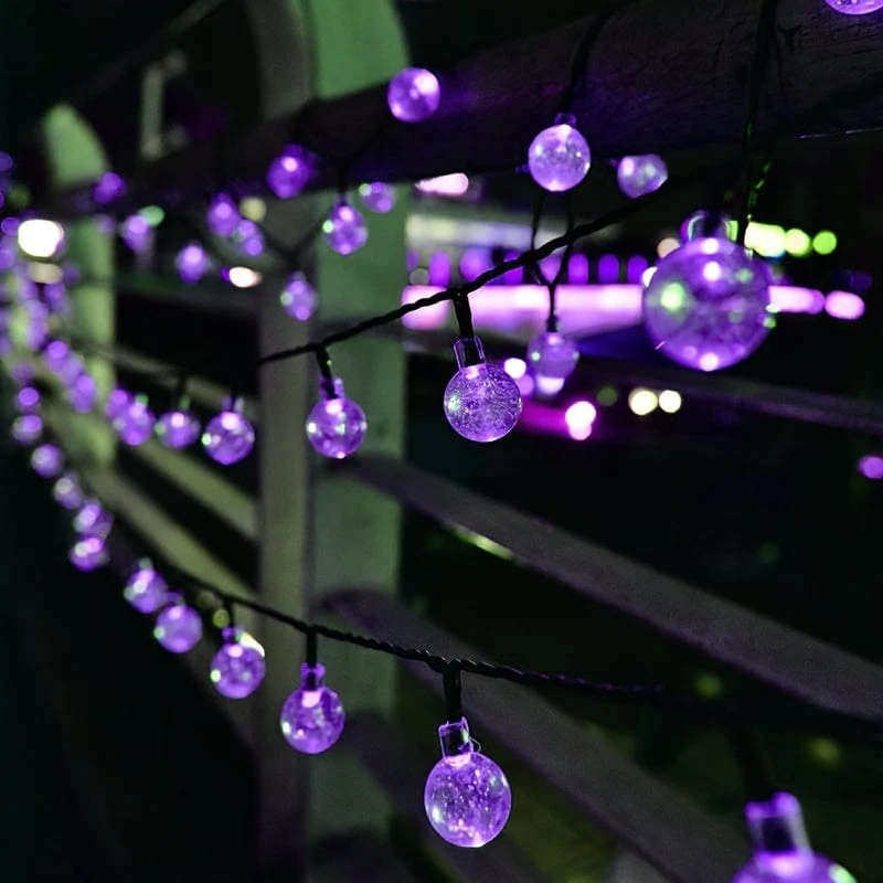 1 Stück Solar-Lila-Blasenkugel-Lichterkette, 8 Funktionen, Kugeldurchmesser 1.7 cm/0.67 Zoll, dekorative Halloween-Lichter, Festival-Atmosphärenlampe, 1 Lichterkette, 5 Meter und 20 Lichter oder 6.5 Meter und 30 Lichter