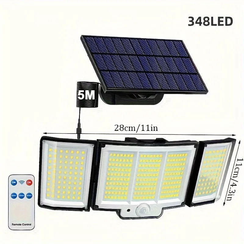 1/2 Pack Solarleuchten für den Außenbereich, 348 LED-Bewegungsmelderleuchten mit Fernbedienung, wasserdichte 3-Kopf-Sicherheitsleuchten, Solar-Flutwandleuchten mit 3 Modi für draußen, Garten, Terrasse, Hof