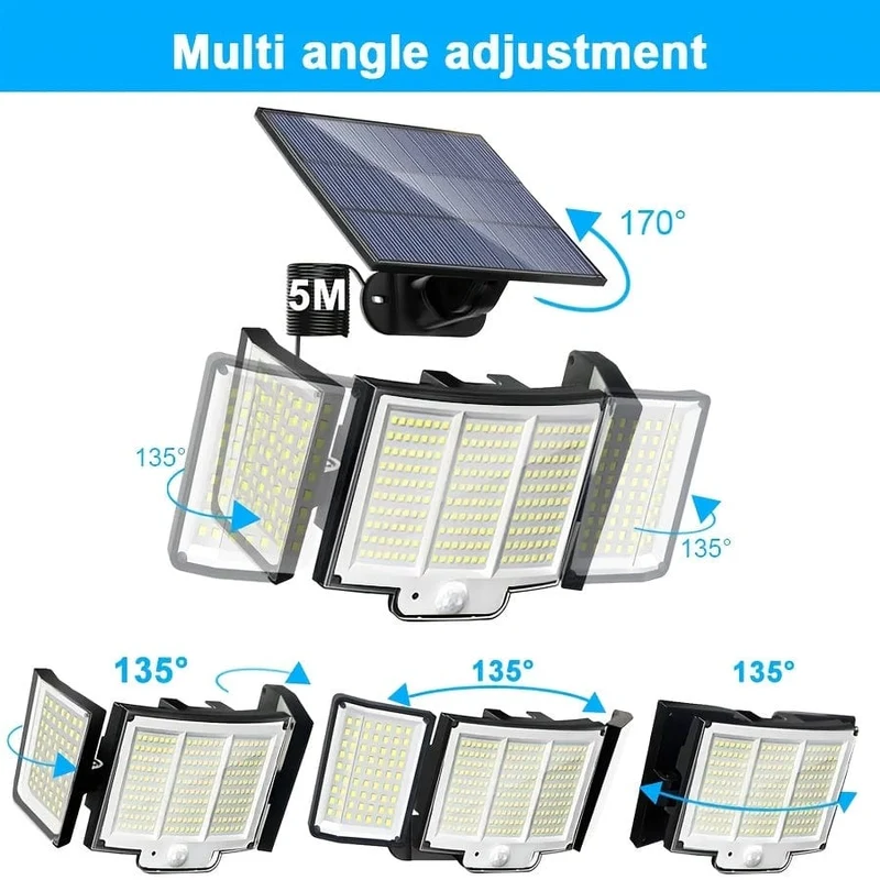 1/2 Pack Solarleuchten für den Außenbereich, 348 LED-Bewegungsmelderleuchten mit Fernbedienung, wasserdichte 3-Kopf-Sicherheitsleuchten, Solar-Flutwandleuchten mit 3 Modi für draußen, Garten, Terrasse, Hof