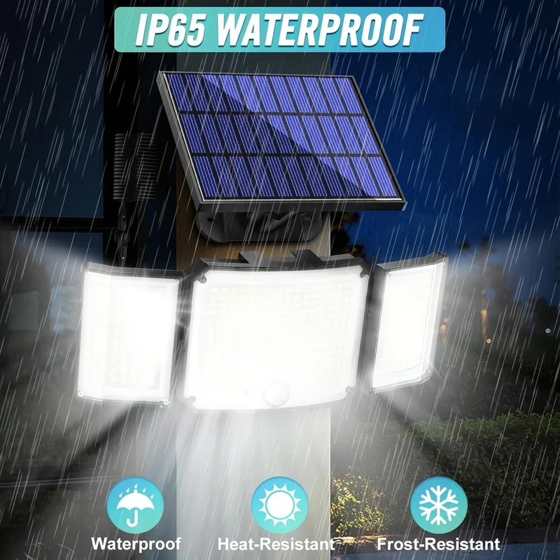 1/2 Pack Solarleuchten für den Außenbereich, 348 LED-Bewegungsmelderleuchten mit Fernbedienung, wasserdichte 3-Kopf-Sicherheitsleuchten, Solar-Flutwandleuchten mit 3 Modi für draußen, Garten, Terrasse, Hof