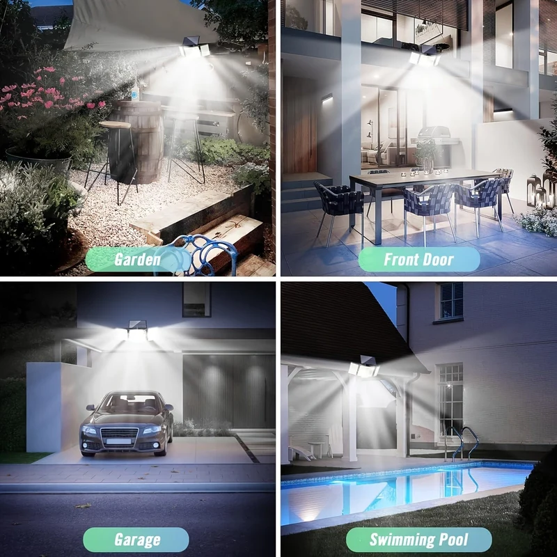 1/2 Pack Solarleuchten für den Außenbereich, 348 LED-Bewegungsmelderleuchten mit Fernbedienung, wasserdichte 3-Kopf-Sicherheitsleuchten, Solar-Flutwandleuchten mit 3 Modi für draußen, Garten, Terrasse, Hof